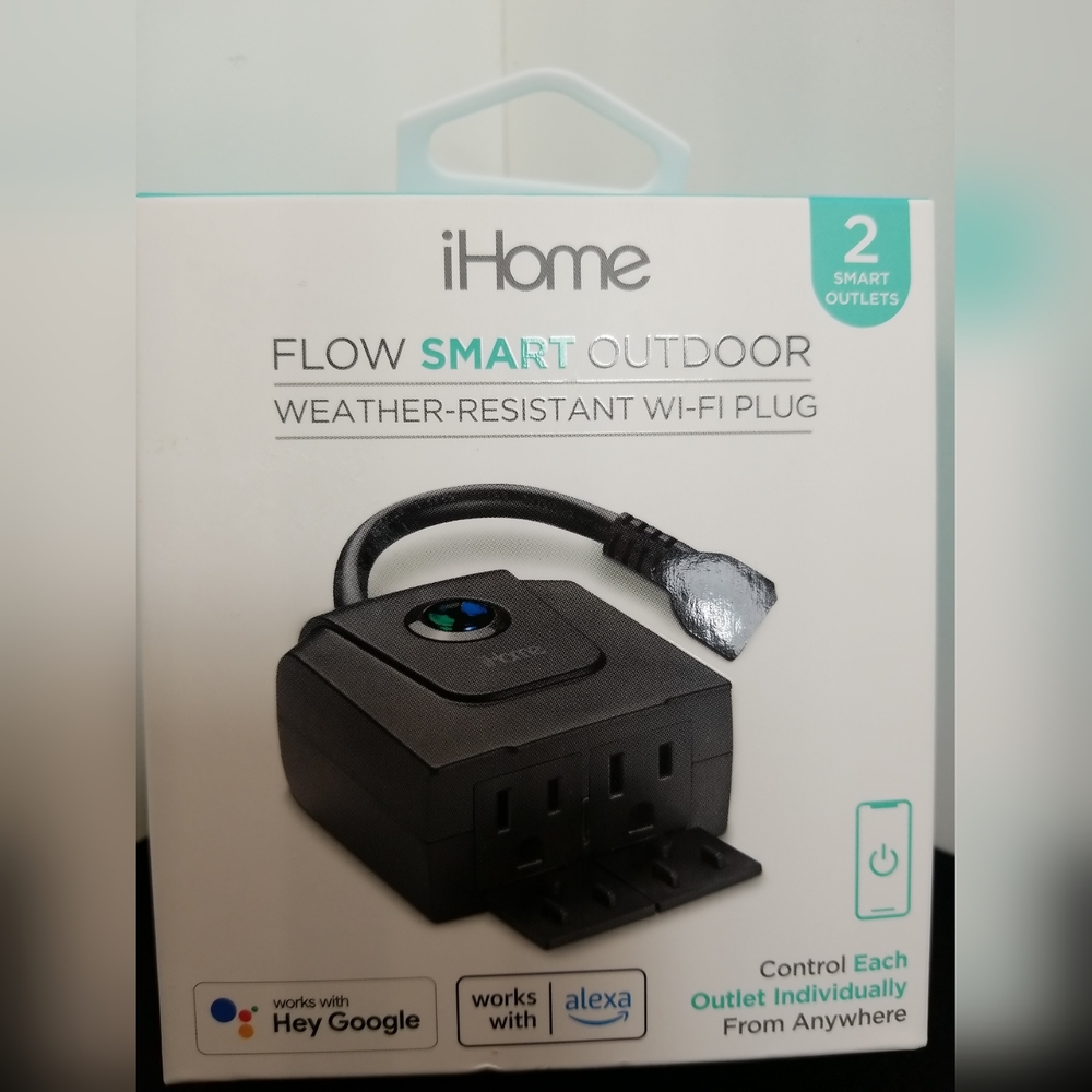iHome Flow Smart Outdoor Weather - Resistant Wi-Fi Plug 2 Smart Outlets - NEW - Picture 2 of 6